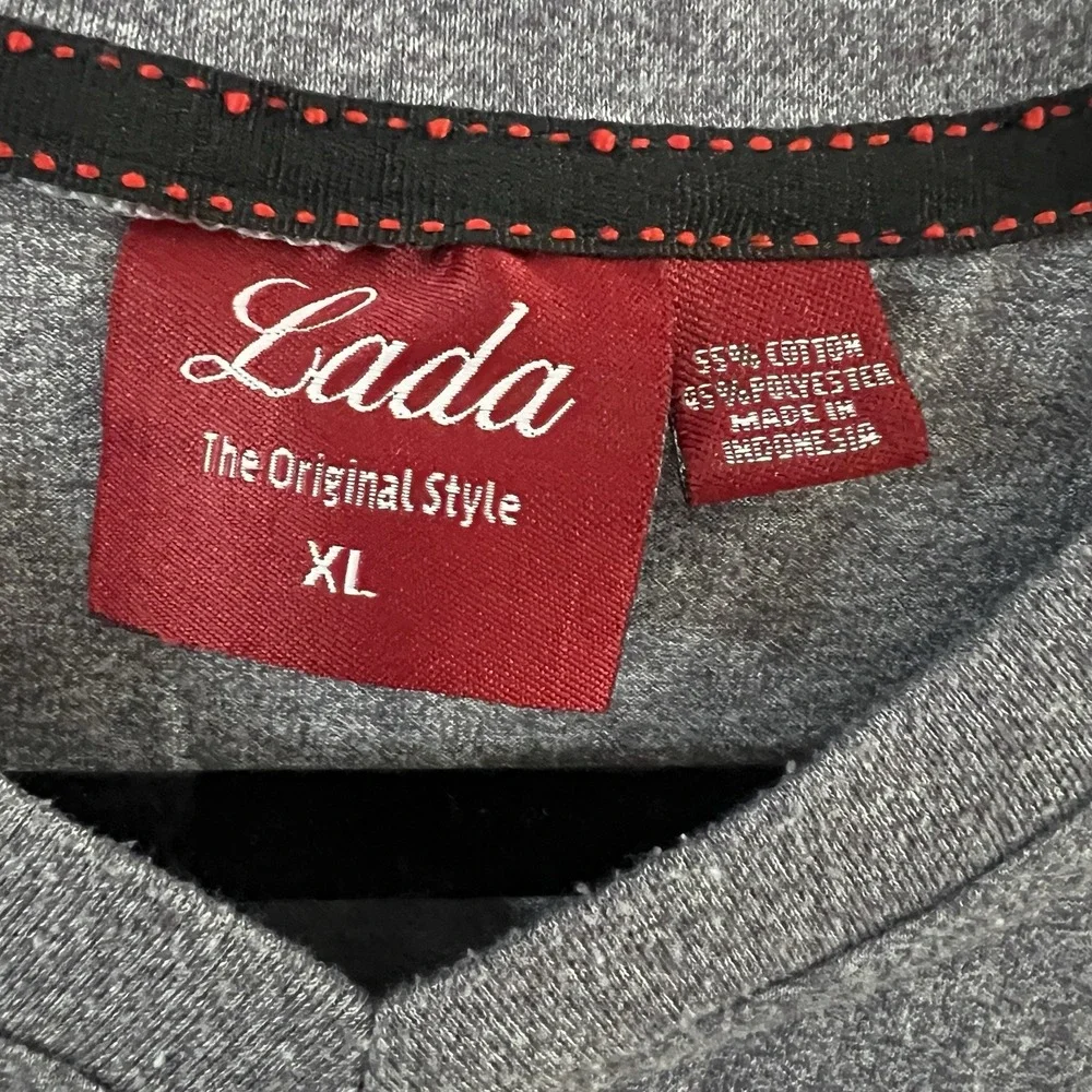 LADA The Original Style Mens T-shirt‎ Short Sleeve V-Neck Gray Size XL